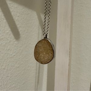 Made in Earth Agate Druzy Necklace with Sterling Silver Chain